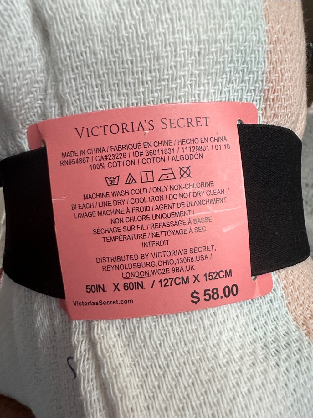 NWT Victoria's Secret Pastel Pink White Striped Woven Cotton Throw Beach Blanket - Picture 4 of 4